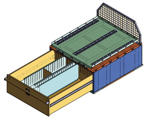 Lower drawer slid fully out on its ball bearing slides beneath the TS-01 upper slide-out tray
