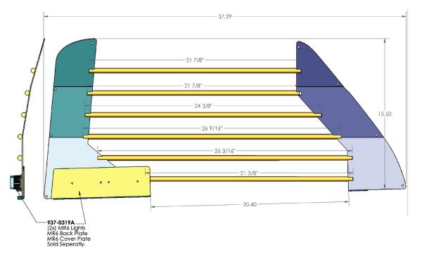 Dimensioned drawing of the bar at 37.29 inches wide by 15.50 inches high with each tube length marked