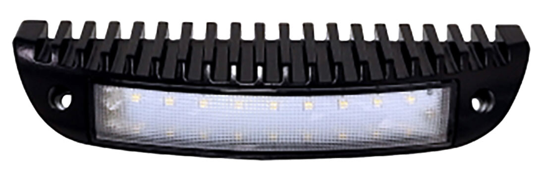 Black cast aluminum version of the surface mount light, white LEDs behind a clear polycarbonate lens