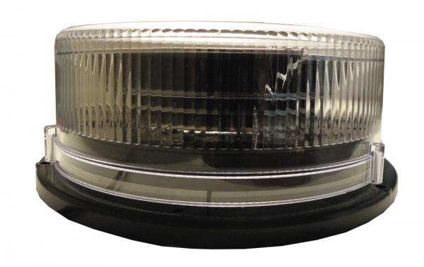 Clear-lens beacon with the internal LED array and reflector visible through the fluted dome