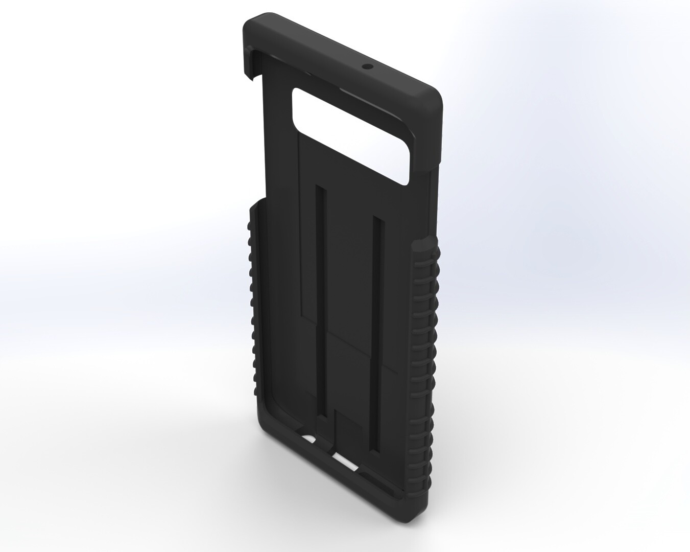Angled look into the empty S10 shell, corner grips and slotted inner back wall in view