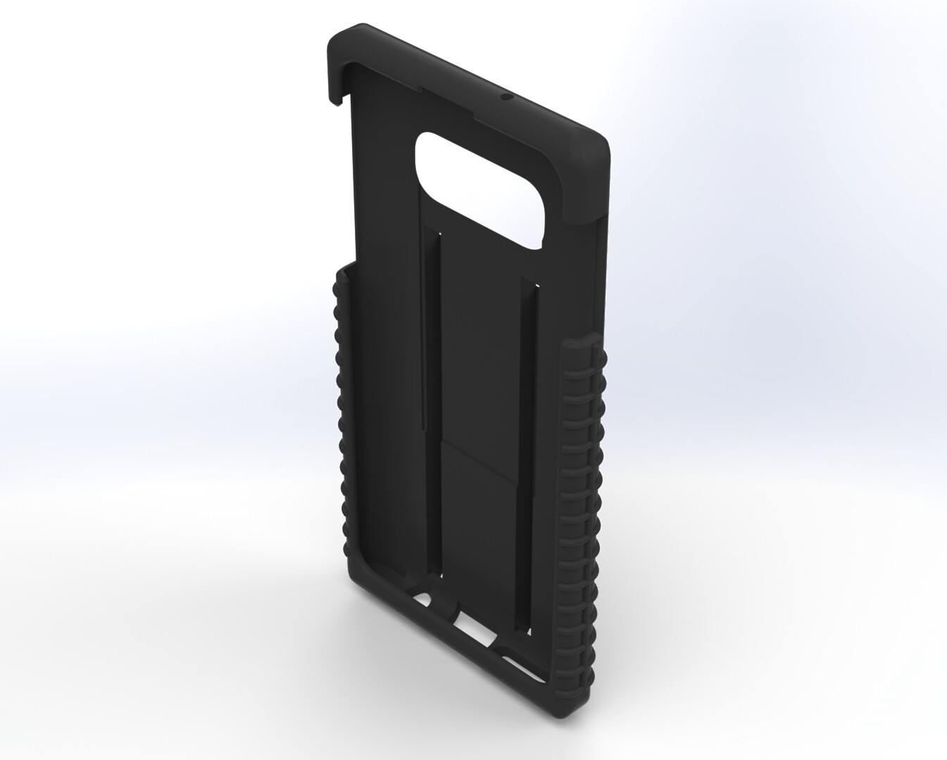 Angled look into the empty S10e shell, corner grips and slotted inner back wall in view