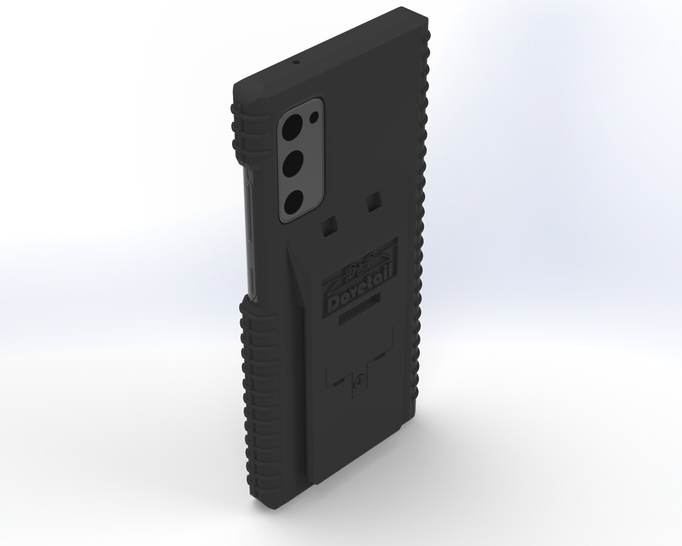 Galaxy S20Fe fitted in the case with its three rear camera lenses showing through the cutout