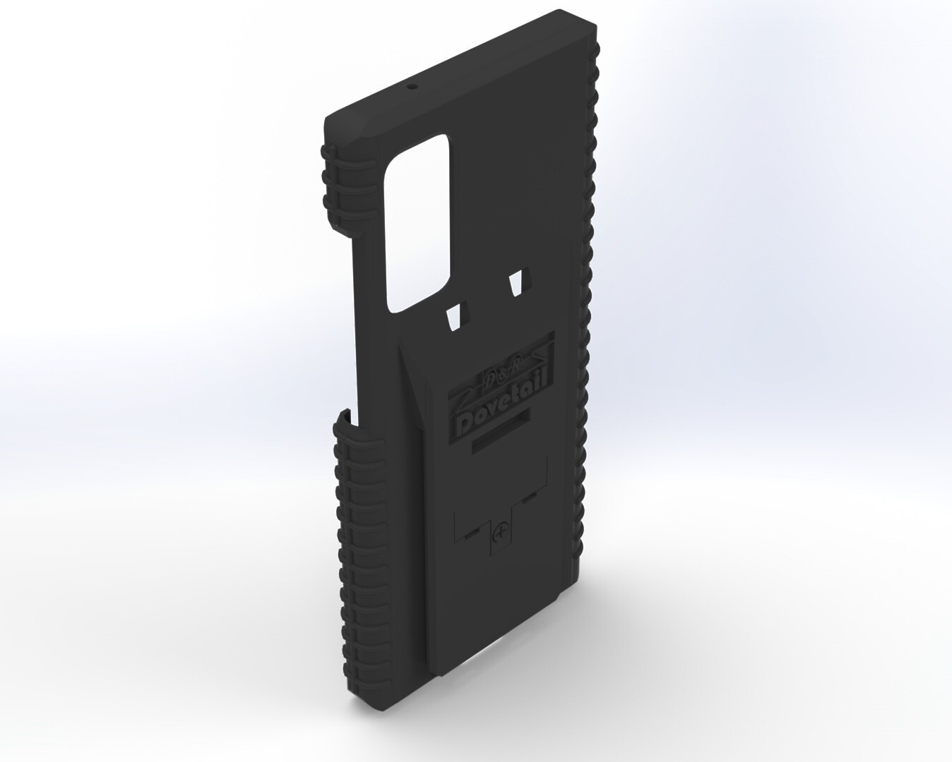 Empty S20Fe case at a three-quarter rear angle, ribbed side grips and open camera cutout