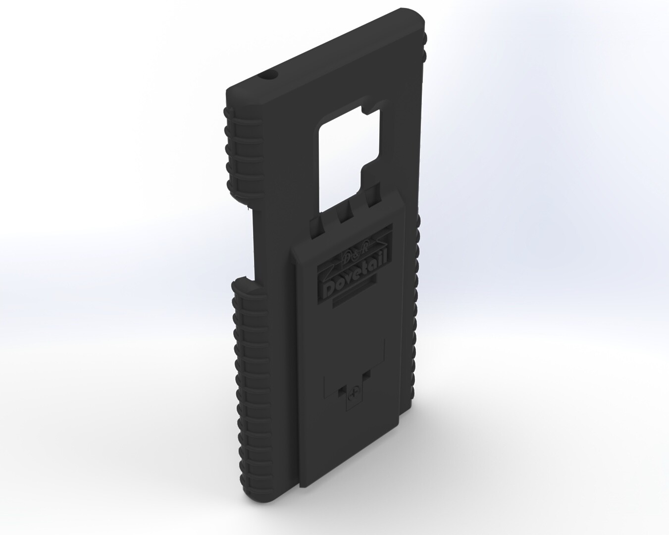 Empty S9 case at a three-quarter rear angle with ribbed side grips and an open camera cutout