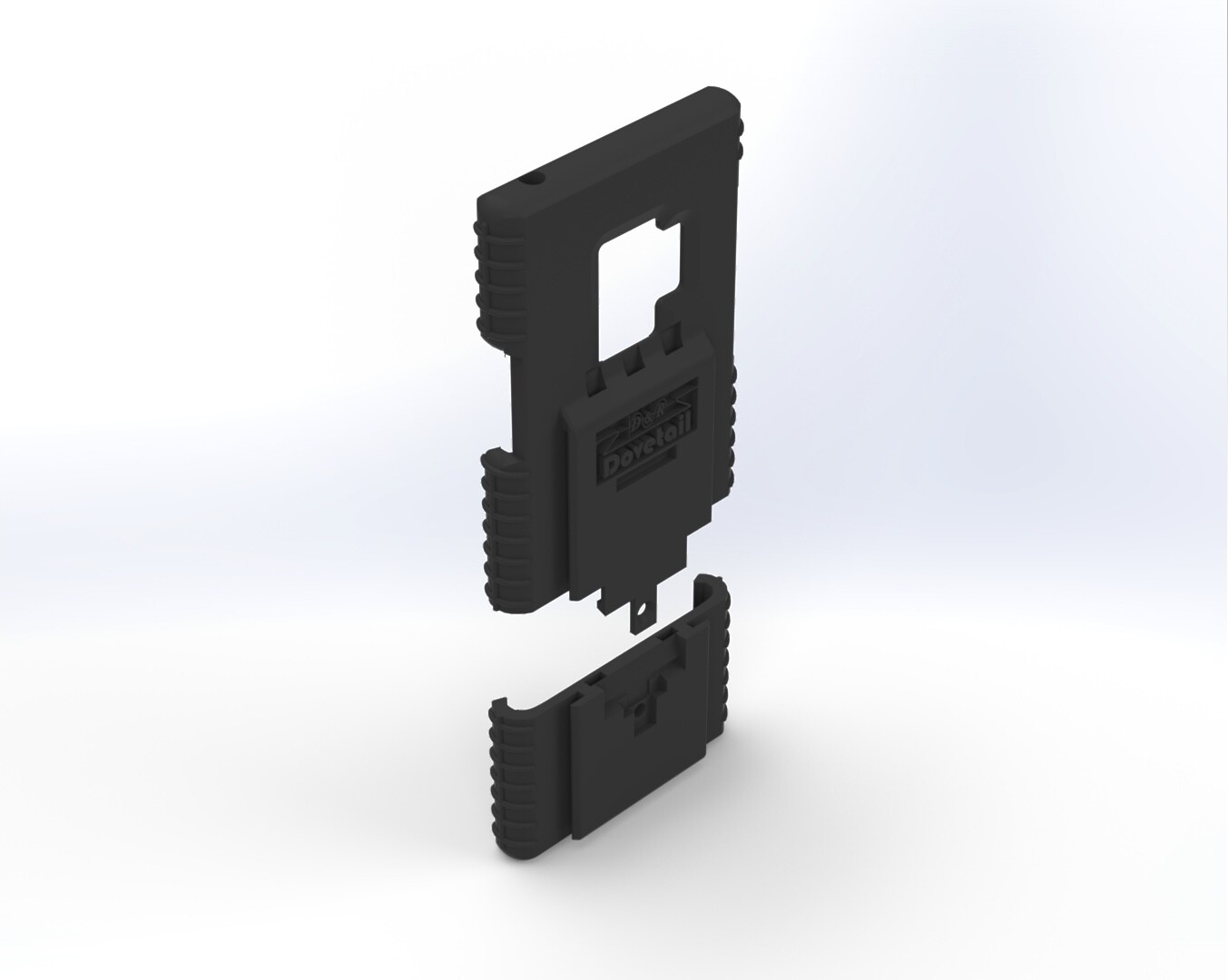 Two-piece S9 case shown separated, upper shell floating above the slide-on bottom section, rear angle